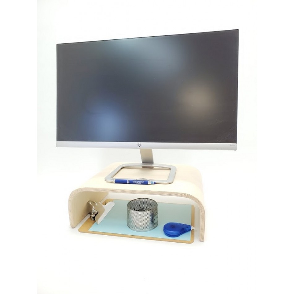Porte écran d'ordinateur en bois pour surélever à 5'' hauteur. Améliore  confort cervical pour télé-travail, bureau & maison.